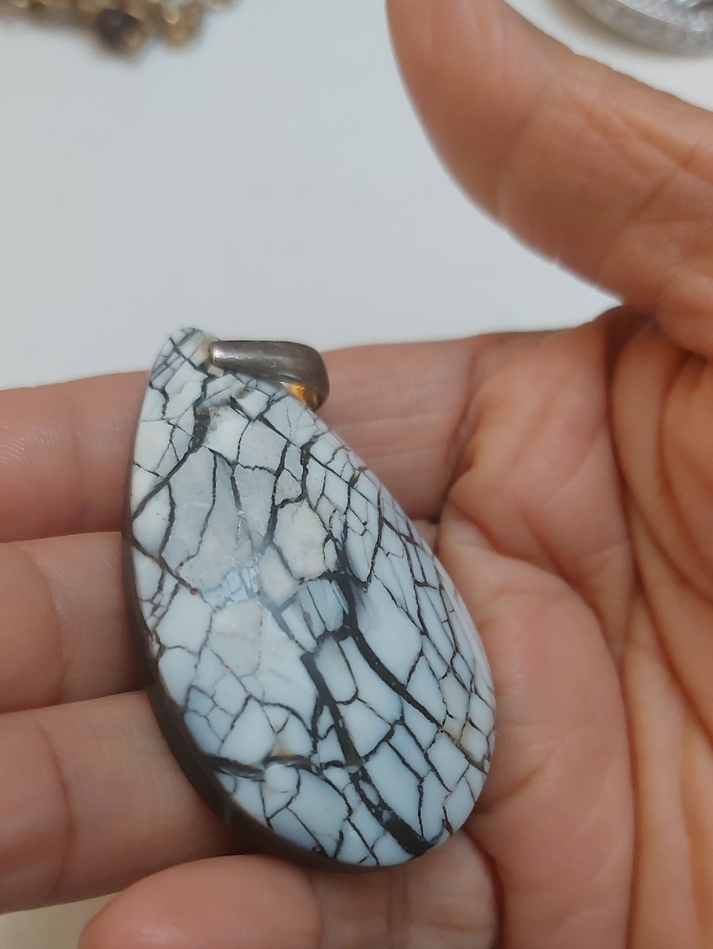 MOP Shell Mosaic Inlay Large Teardrop Shaped Pendant - Picture 3 of 5